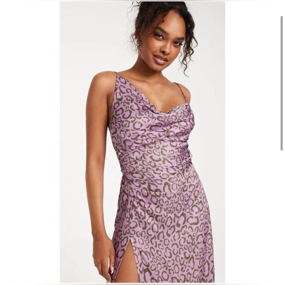 NWT For Love & Lemons June Midi Slip Dress Purple Animal Print Size Small